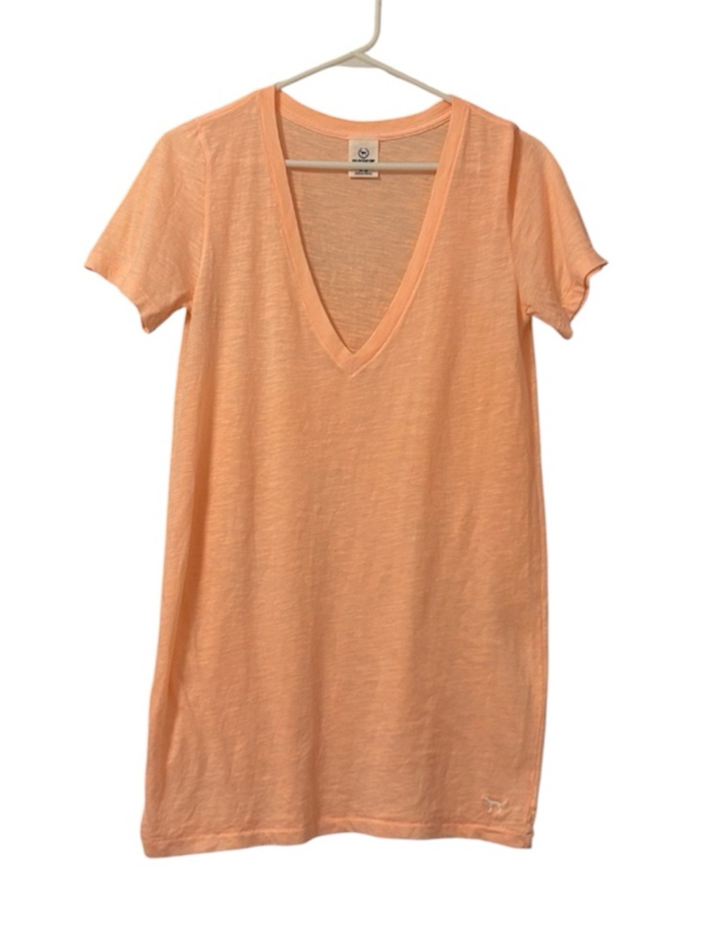 PINK Peach V Neck Logo Tee